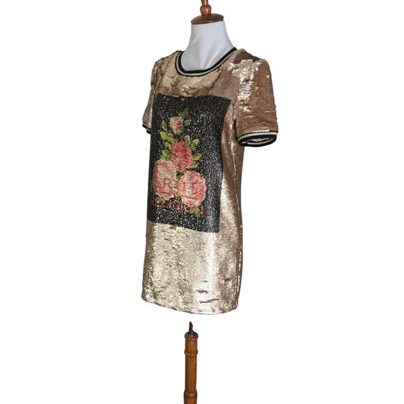 NWOT True Religion rOSE gOLD fLOWER Sequin Shift Dress XS - Picture 7 of 9